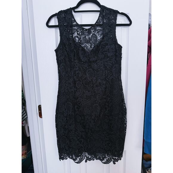Alythea Black Lace Overlay Fitted Sheath Dress Medium Whimsigoth Formal Cocktail - Picture 3 of 10